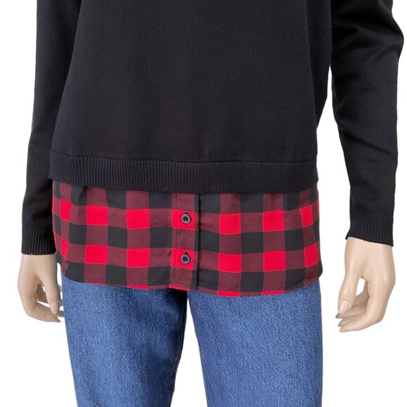 NWT Adrianna Papell Women Size Small Buffalo Check Combo Twofer Pullover Sweater - Picture 4 of 8